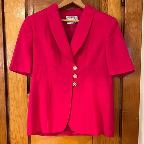 Vintage Gilmor Dark Hot Pink Short Sleeve Blazer Jacket 8P - Picture 1 of 5